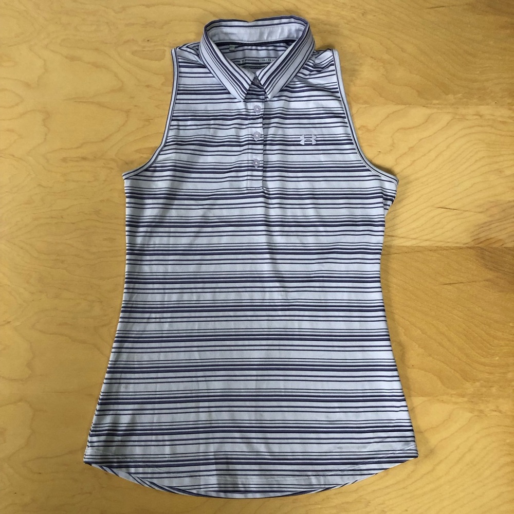 Under Armour Purple Striped Sleeveless Polo Tank Fitted